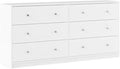 Furnifact White 6 Drawer Double Dresser – Modern Bedroom Storage Organizer with Pewter Knobs, Smooth Glide Drawers, Scandinavian Style, Engineered Wood