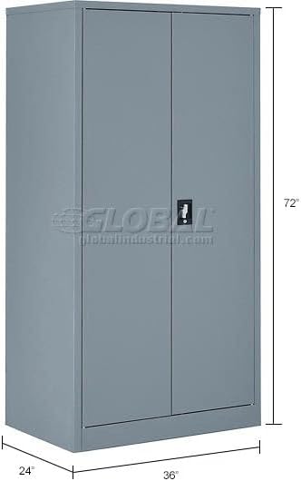 Global Industrial Wardrobe Storage Cabinet with Garment Rod, Steel Construction, Recessed Handle with Keyed Lock, 300 lbs Shelf Capacity, 36" W x 24" D x 72" H, Gray, Assembled