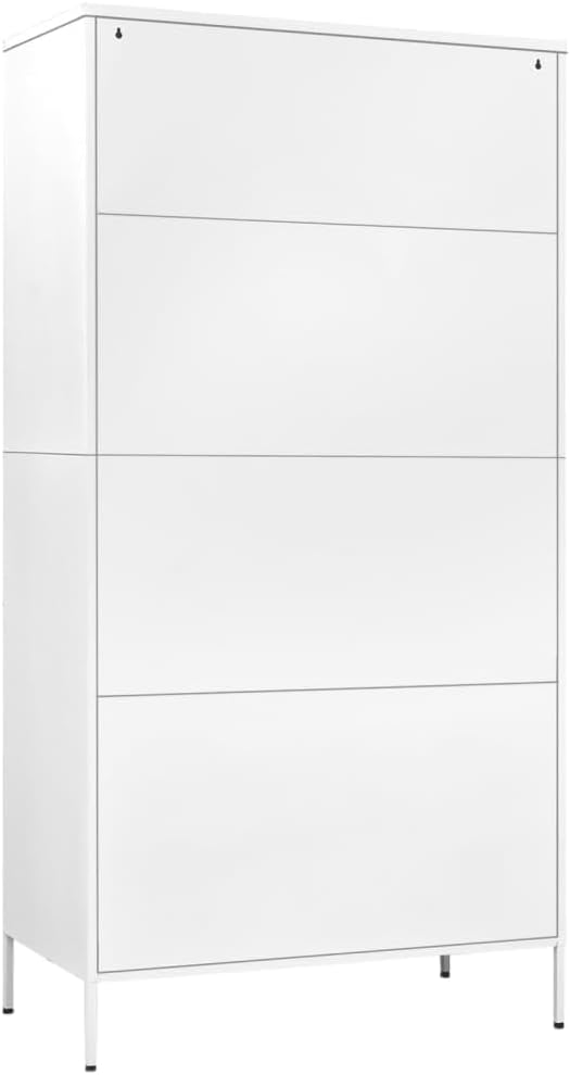 Metal Side Storage Cabinet Organizer, Employees Locker Industrial Steel Storage Cabinet with, 4 Adjustable Shelves for Office, Garage, Home 35.4"x19.7"x70.9" White -AA
