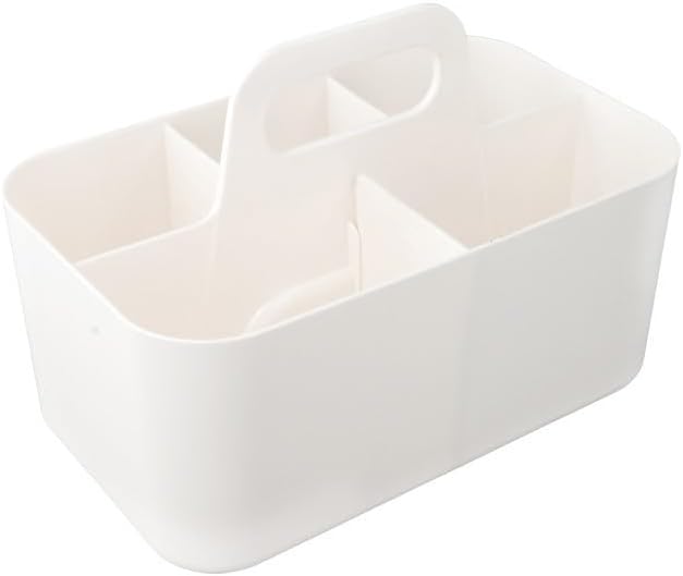 Stackable Storage Bins With Handles, Plastic Organiser Boxes For Desktop With Removable Divider, Multi Compartment Storage Trays For Makeup Art(White)
