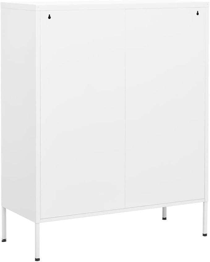 Steel Storage Cabinet White 31.5"x13.8"x40" with 3 Section Drawers for DVDs Books Multimedia Appliances and Small Items, Sturdy Metal Organizer for Home Office