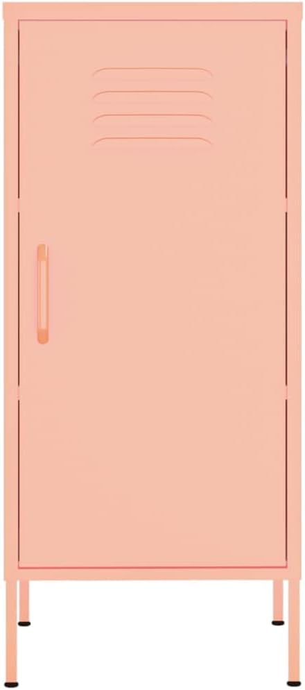Modern Pink Steel Storage Cabinet with Adjustable Shelves, 40 Inch Tall Rectangular Design for Books DVDs Display, Sturdy Metal Organizer with Wall-Mount Safety Feature, Easy