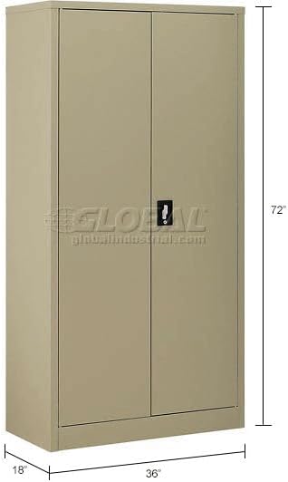 Global Industrial Wardrobe Storage Cabinet with Garment Rod, Steel Construction, Recessed Handle with Keyed Lock, 300 lbs Shelf Capacity, 36" W x 18" D x 72" H, Tan, Easy Assembly