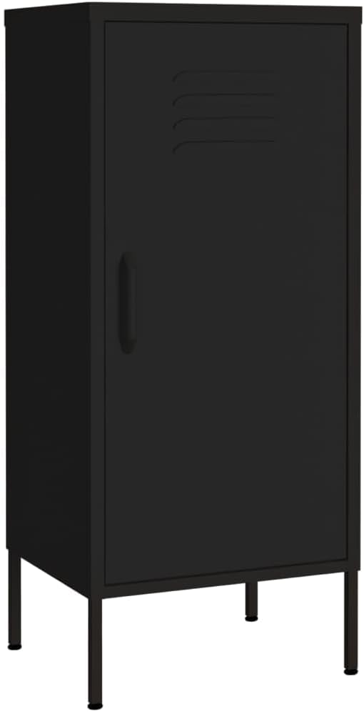 Modern Steel Storage Cabinet with Adjustable Shelves, Spacious Matte Black Design for Living Room or Bedroom Organization, Durable Metal Build for Multimedia and Books