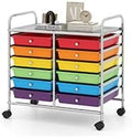 LDAILY 12 Drawer Rolling Storage Cart, Craft Cart Organizer on Wheels w/Metal Frame, Large Capacity & Smooth Drawer, Rolling Cart w/Drawers for Classroom, Office