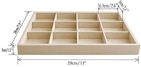 Beige Velvet Jewelry Accessory Organizer Tray 12 Compartment, Stackable Ring & Earring Display Tray, Removable Dividers, Slim Drawer Insert for Rings Earrings Small Jewelry, Dressing Table