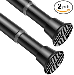 2Pcs Tension Curtain Rod, 31-76in Black No Drill Shower Curtain Rods | High Carbon Steel, 7/8inch Spring Rod Diameter, Adjustable Length for Bedroom, Doorway, Closet, Kitchen,Bathroom