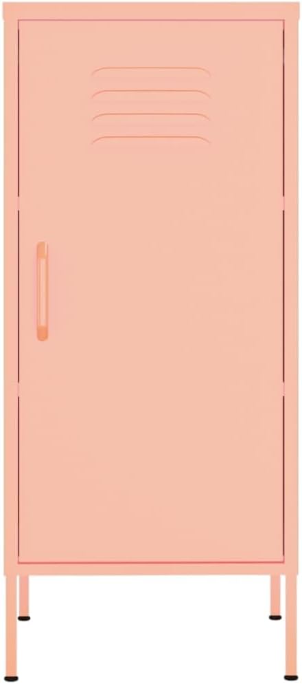 Modern Pink Steel Storage Cabinet with Adjustable Shelves, 40.0 Inch Tall Rectangular Design for Books and DVDs, Wall-Mount Safety Feature, Sturdy Steel Construction, Easy