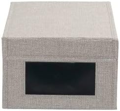 Household Essentials Small Drop Front Shoe Box with Clear Front Panel, Sturdy Poly‑Blended Linen, Gray Finish, Set of 2