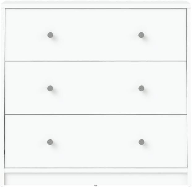 Furnifact White 3 Drawer Nightstand - Large Bedside Dresser for Stylish Storage