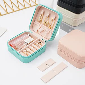 Neveika Portable Travel Mini Jewelry Box Leather Jewellery Ring Organizer Case Storage Gift Box Girls Women (blue).