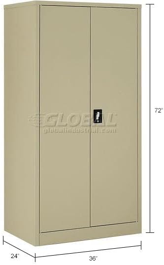 Global Industrial Wardrobe Storage Cabinet with Garment Rod, Steel Construction, Recessed Handle with Keyed Lock, 300 lbs Shelf Capacity, 36" W x 24" D x 72" H, Tan, Easy Assembly