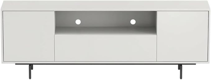 Furnifact White Laminate 3 Door TV Console for Modern Transitional Industrial Living Room Decor, Engineered Wood, Sleek Storage Solution