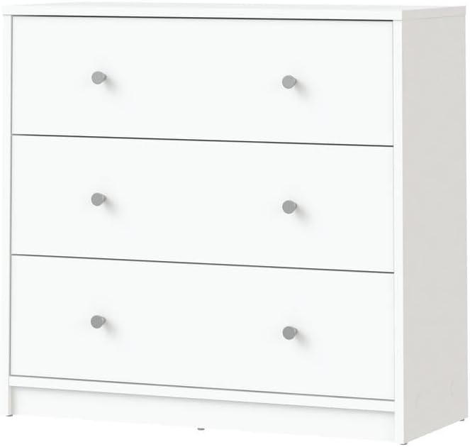 Furnifact White 3 Drawer Nightstand - Large Bedside Dresser for Stylish Storage