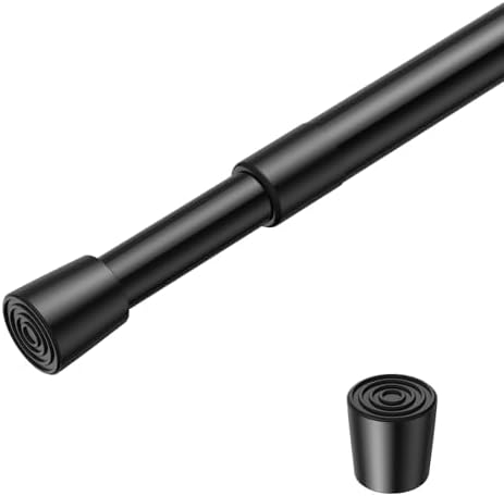1 Pack Spring Loaded Tension Rod 16-26" Adjustable Curtain Rods No Drill Extendable Spring Rod Tension Curtain Rods For Window Kitchen Shelves Rv Refrigerator And Small Spaces,Black
