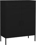 Black Steel Storage Cabinet with Medium Height-Adjustable Shelves, Modern Design for Living Room and Office Organization, Durable Metal Furniture with Wall Mounting Kit