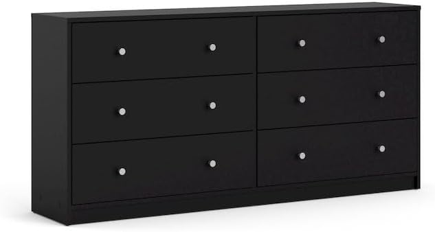 Furnifact Black Dresser for Bedroom – Modern 6 Drawer Dresser with Spacious Storage for Clothes and Essentials