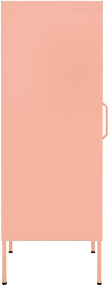 Modern Pink Steel Storage Cabinet with Adjustable Shelves, 40 Inch Tall Rectangular Design for Books DVDs Display, Sturdy Metal Organizer with Wall-Mount Safety Feature, Easy