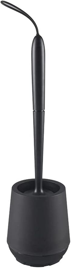 Toilet Brush Solid Color Silicone Toilet Brush Long Handle No Dead Corners Home Floor-Standing Cleaning Brushes Bathroom Accessories Bathroom Toilet Brush Holder (White) (Black)