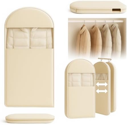 Space Saving Hanging Garment Bag with Self Compression Zipper, Suit Cover Bags, Heavy Duty Jackets & Parkas Storage, Dust Cover, Closet Organizer for Storage (Beige,XL)