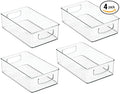 mDesign Small Plastic Storage Organizer Container Bin, Closet Organization for Hallway, Bedroom, Linen, Coat, Entryway - Holds Clothing, Blankets, Accessories, Toys - Ligne Collection, 4 Pack, Clear
