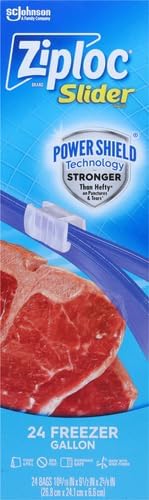 Ziploc Gallon Food Storage Freezer Slider Bags, Power Shield Technology for More Durability, 24 Count (Pack of 2)