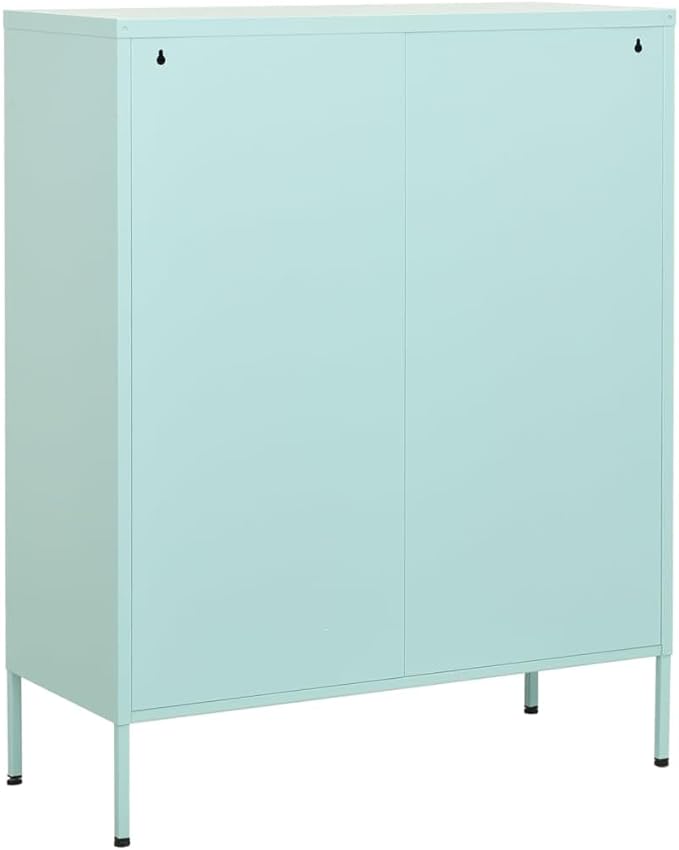 Mint Green Steel Storage Cabinet with Adjustable Shelves, 2 Drawers and Open Shelf for Office Living Room Organization, Durable Metal Structure and Versatile Modern Furniture