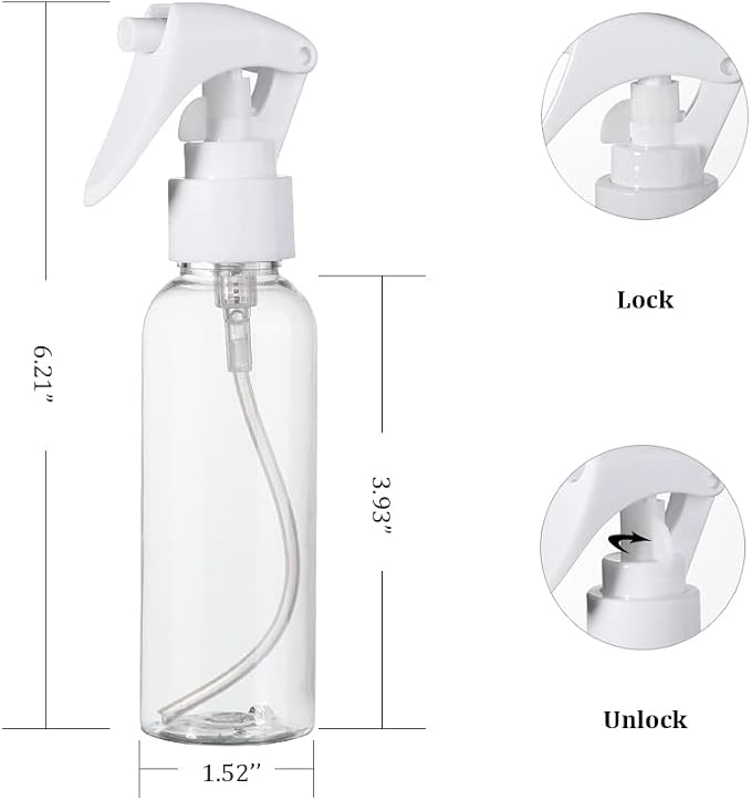 Travel Size Spray Bottle, 3.4oz/100ml Plastic Fine Mist Spray Bottle Set, Refillable Liquid Containers, 3pcs Clear Trigger Sprayer with Funnel and Labels for Styling Kitchen Home Office Cleaning