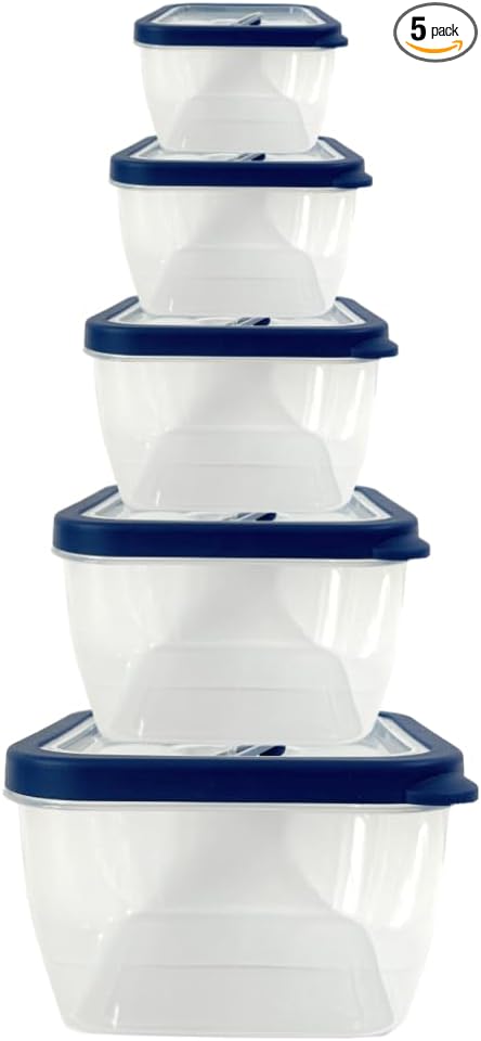 10-Piece Food Storage Containers with Vented Lids, Airtight and BPA Free, Stackable, Microwave, Freezer, and Dishwasher Safe (Blue)