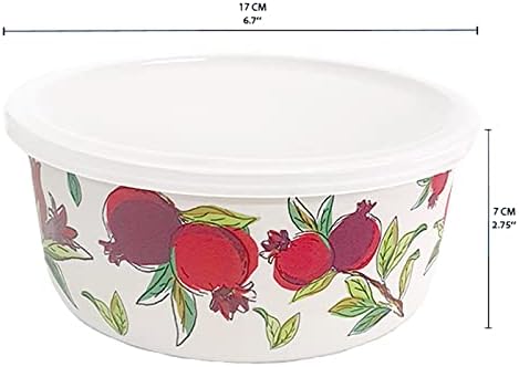 EMANUEL Set of 3 Melamine Food Storage Containers - Reusable Storage Lunch Boxes Plastic Lid - Unique Printed Designs (Pomegranates BMB-21A)