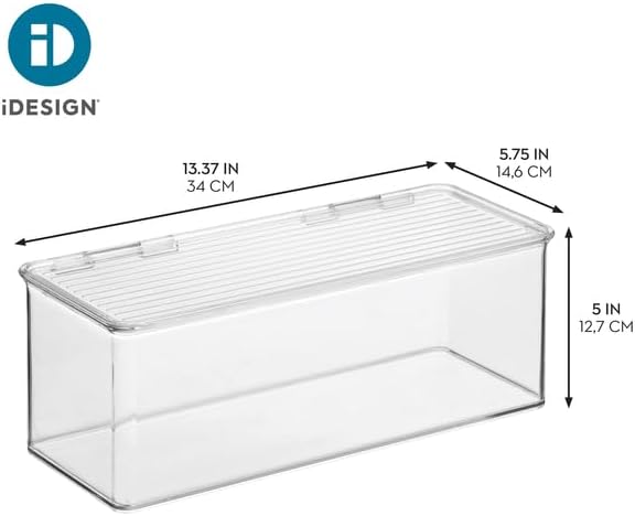 iDesign Plastic Stackable Hinged-Lid Storage Box, Clear | For Kitchen, For Bathroom, For Office