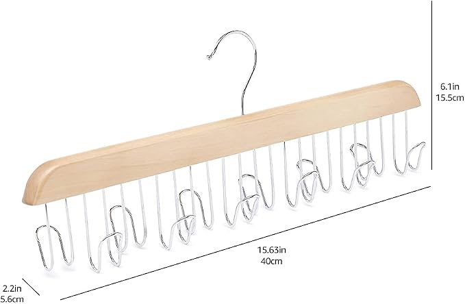 Amazon Basics Wooden Belt Hanger Closet Organizer, Multifunctional, Smooth Finish, Natural, 2-Pack