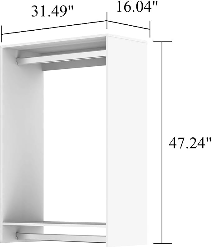 47" High Modular Closet Organizer System with 2 Hanging Rails,Closet Shelves& Wall Mount Shelving, Walk in Closet Bedroom Organization, Built in Clothes Storage, Closet Organizers and Storage, White