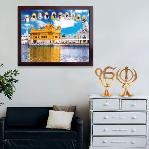 HandicraftStore Sikh Guru Blessing Poster, Golden Temple Art, 30x24 cm, Framed Wall Art for Home Decor, Religious Gift