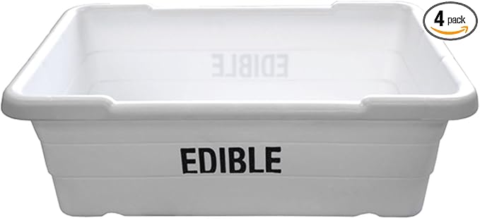 ULTRASOURCE Food Approved Bus Totes/Meat Lug (4 Totes and 4 Frosted Lids, White Edible)