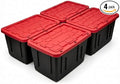 4Pcs 27-gallon Plastic Storage Box, Sturdy and Durable with A Lockable Lid, Suitable for Outdoor, Garage, Basement and Indoor Item Organization, Stackable Storage Box, Black Base and Red Lid