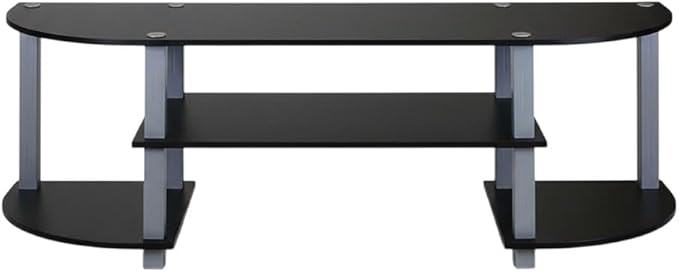 Furnifact Grey and Black TV Stand with Wide Design, Durable Composite Wood and PVC Tubes, Modern Entertainment Center for Living Room, Media Storage