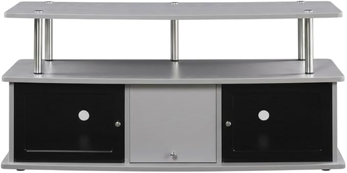 Furnifact Grey TV Stand, 3 Storage Cabinets and Shelf, Modern Design, Durable Particle Board, Fits TVs up to 55 Inches, Supports 60 lbs