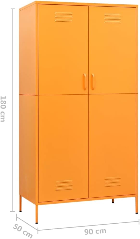 70.9" Tall Metal Wardrobe Cabinet, Steel Clothing Cabinet Storage Cabinets with 2 Doors, 4 Adjustable Shelves and Hanging Rod for Living Room, Bathroom, Garage 35.4"x19.7"x70.9" Mustard Yellow -AA