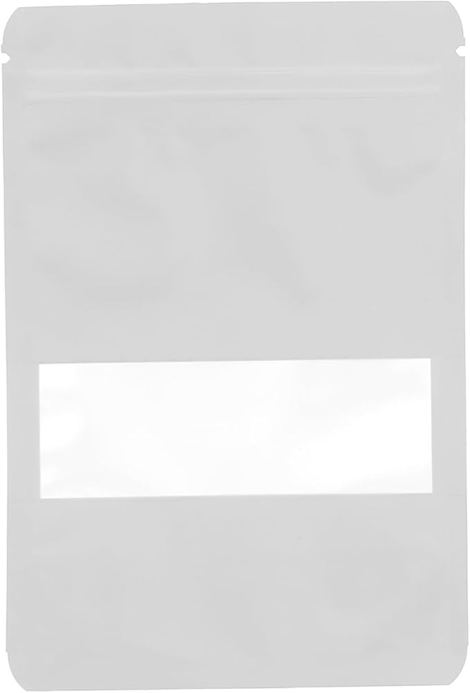 100PCS Foil Pouch Mylar Bags with Clear Window,ULIFESTAR Stand Up Sealable Bags with Tear Notches,Resealable for Food,Party Favors,Gift Packaging and Small Business(10 * 15cm/3.94 * 5.91",White)