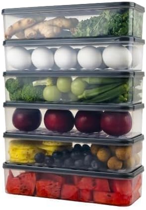fridge storage containers - transparent storage box and plastic air tight kitchen boxes, stackable refrigerator vegetable container, polythene freezer pantry accessories (Pack of 6)