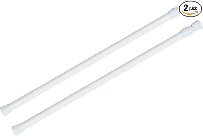 KXLife 2 Pack Spring Tension Curtain Rod for Window 16 to 28 Inch, White | Expandable Adjustable Small Curtain Tension Rods, No Drilling, for Kitchen, RV, Cupboard, Refrigerator