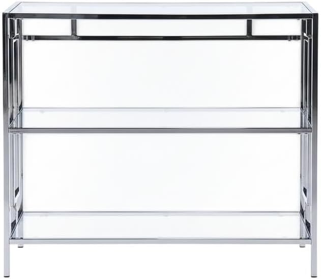 Furnifact Chrome 3-Tier Bookcase with Stylish Glam Design, Clear Glass Shelves, Durable Chrome Frame, Suitable for Modern Home Decor