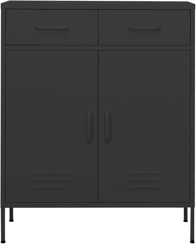 Anthracite Steel Storage Cabinet with 2 Doors and 2 Drawers, Adjustable Shelf and Levelers for Stability, Modern Industrial Furniture for Home Office Organization