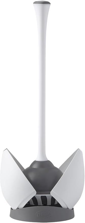 Clorox Toilet Plunger with Hideaway Holder Caddy Heavy-Duty Compact Design with Non-Skid Rubber Base for Bathroom Convenient Storage Toilet Unclogger, 6.5x19.5-Inch, White