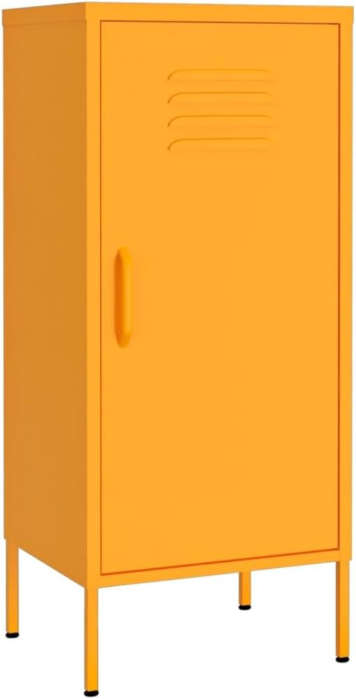 Modern Mustard Yellow Steel Storage Cabinet with Adjustable Shelves, Durable Medium Cabinet for Living Room or Bedroom, Spacious Three Compartment Organizer for Books