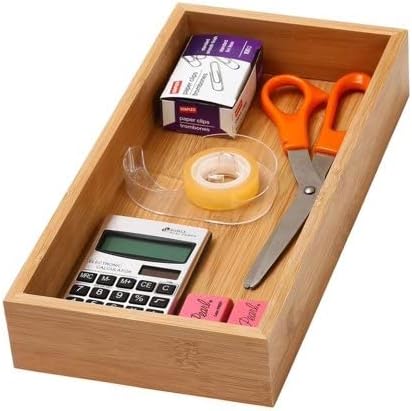 YBM Home Bamboo Drawer Organizer Storage Box for Kitchen Drawer, Junk Drawer, Office, Bedroom, Children Room, Craft, Sewing, and Bathroom, 2 Pack 6x15x2 inch