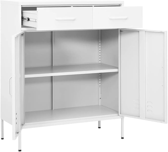 White Steel Storage Cabinet 31.5"x13.8"x40" with 3 Section Drawers, Heavy-Duty Organizer for DVDs, Multimedia Appliances, Books and Essential Items, Smooth Ballbearing