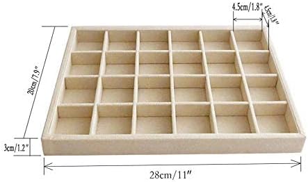 Premium Grade Beige Velvet Jewelry Organization Tray 24 Grids Removable and Rearrangeable Dividers Drawer Insert Closet Organizer Stackable