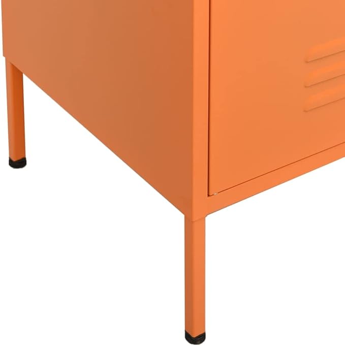 Modern Steel Storage Cabinet with 2 Drawers and Adjustable Shelves, Bright Orange Finish for Contemporary Living Room or Office Organization, Smooth Ball-Bearing Slides